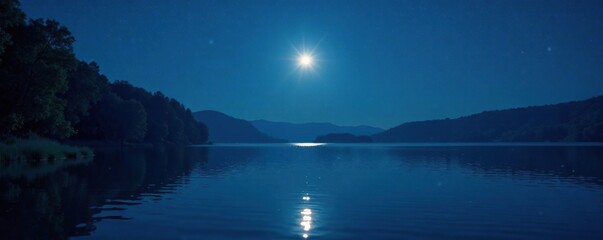 Shimmering moonlight on a tranquil lake at night, shimmer, moonlight