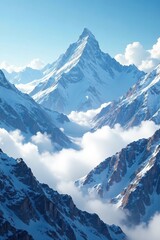 Obraz premium Majestic mountain range above soft white clouds, winter wonderlands, mountain ranges, alpine scenery