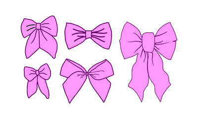 Pink bow collection vector, girly bow set