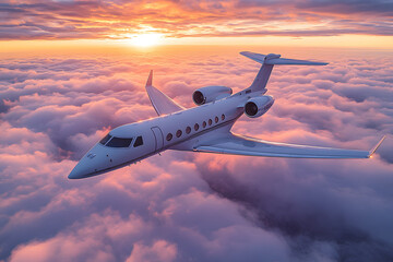 Modern private business jet in the clouds