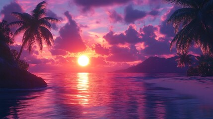 Vibrant sunset reflecting on ocean water horizon high resolution hd picture