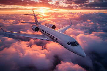 Modern private business jet in the clouds