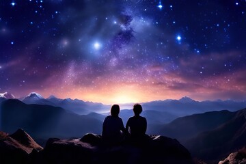 88 a couple stargazing their faces serene and filled with wonder