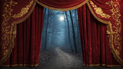 red curtain with nature