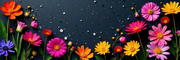 Nature's palette of wildflowers on a black surface, flowers, wildflowers, arrangement