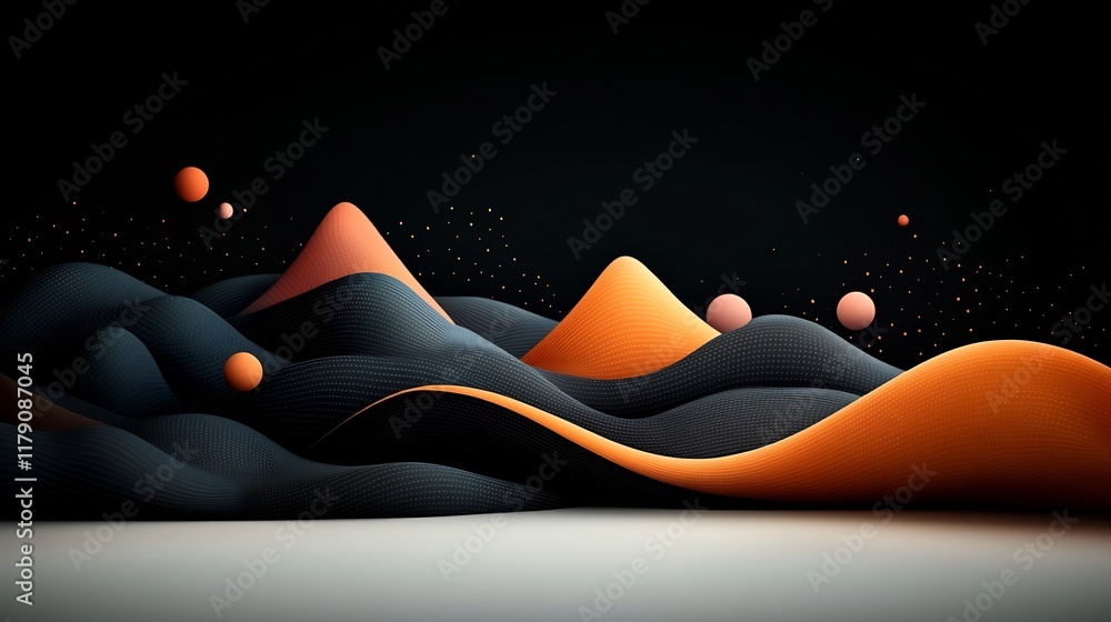 Poster ethereal and dreamy abstract background featuring a mountainous landscape composition with flowing p