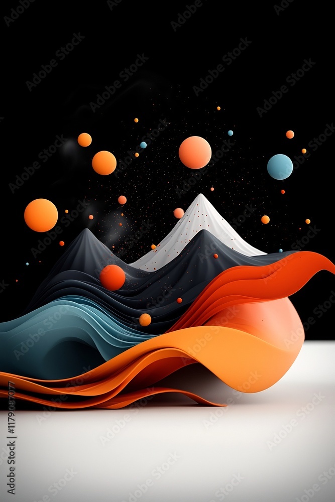 Poster tranquil abstract dark background featuring soft pastel dots and flowing lines evoking a wave shaped