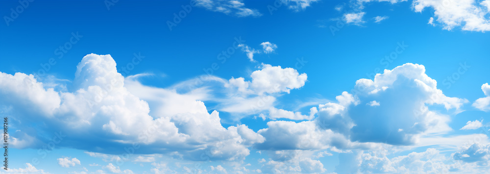 Sticker blue sky background with tiny clouds. panorama background