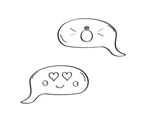 Speech bubbles with love messages icon doodle. Concept Valentine's Day, wedding. Vector illustration on white.