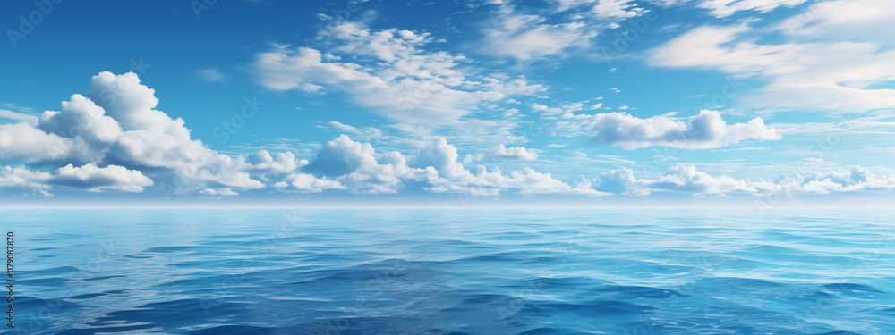 Wall mural sky over calm sea. blue sea and sunny sky on horizon over calm water