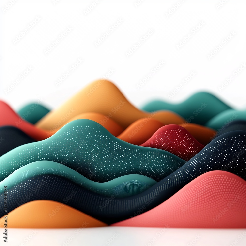 Poster pastel colored geometric pattern forming abstract mountain ranges in a stark white digital environme