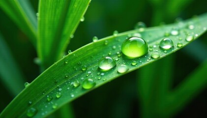 Tiny water drops on sugar cane leaves shining, water droplets, leaf