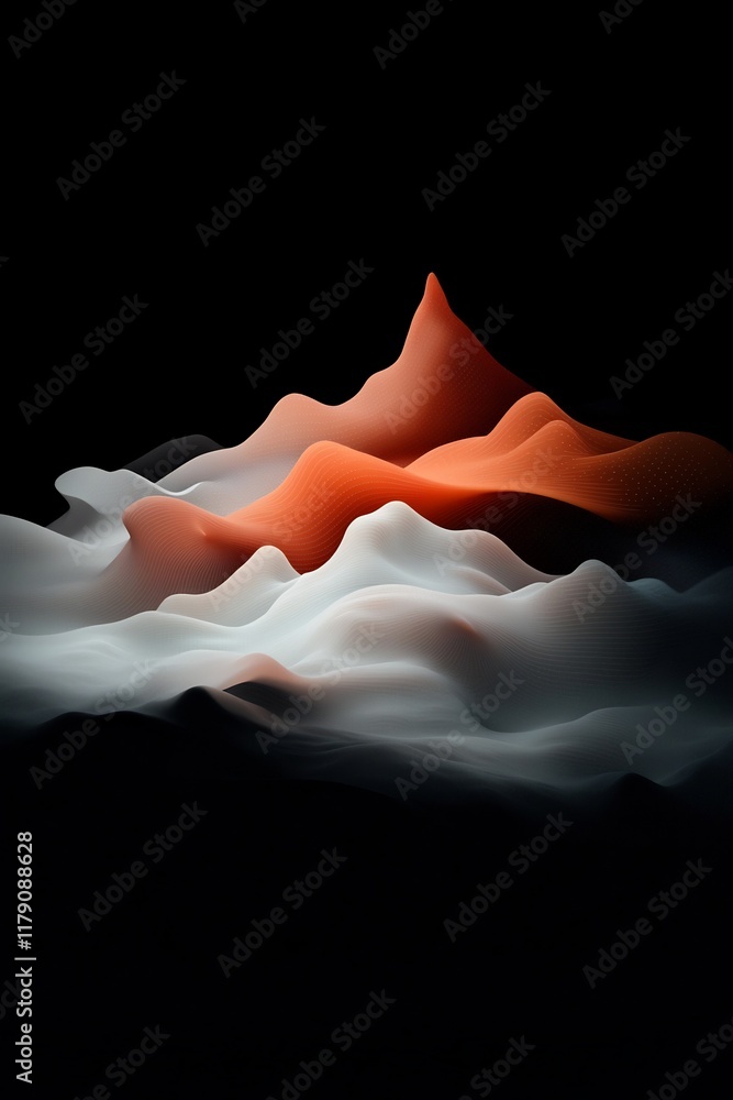 Aufkleber dramatic and ethereal digital landscape with ominous pastel toned curving lines and floating dots cr