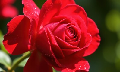 Vibrant red rose in sunlight