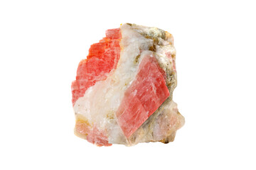 Rhodochrosite mineral stone on a white background close up.