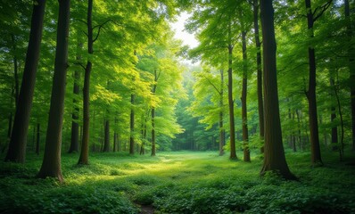 Lush green forest with vibrant foliage