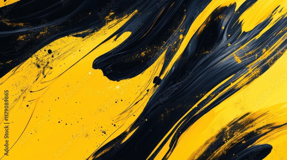 Poster a dynamic abstract black and yellow background with brush strokes. ai generation.