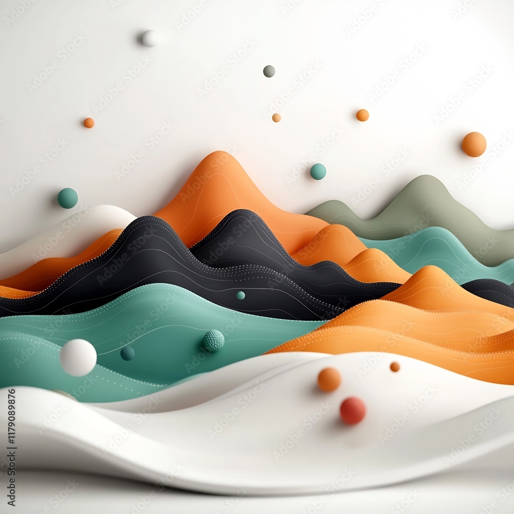 Poster mesmerizing 3d visualization of an abstract landscape featuring a pastel hued mountainous terrain wi