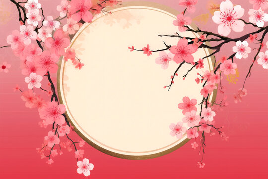 sakura flowers on pink background.