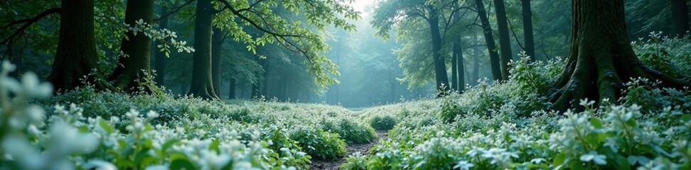 Obraz premium Dense grass forest covered with pristine snowfall, greenery, calm atmosphere