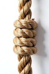 Worn nautical rope isolated on white background, sailing, cordage