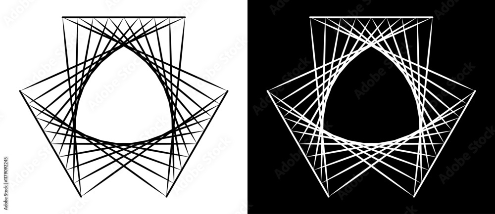 Fototapete lines in triangle abstract background, logo or icon. dynamic transition illusion. black shape on a w
