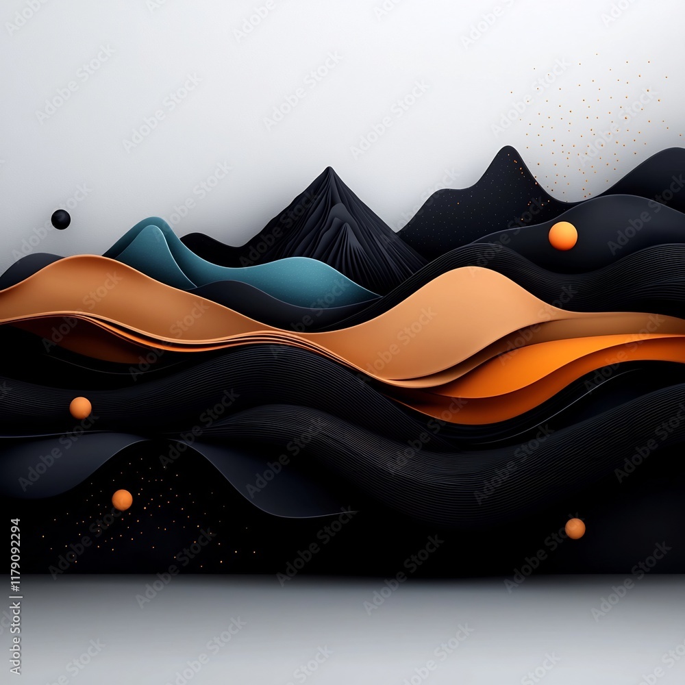 Poster moody abstract landscape featuring a black backdrop with a swirling pattern of pastel toned dots and