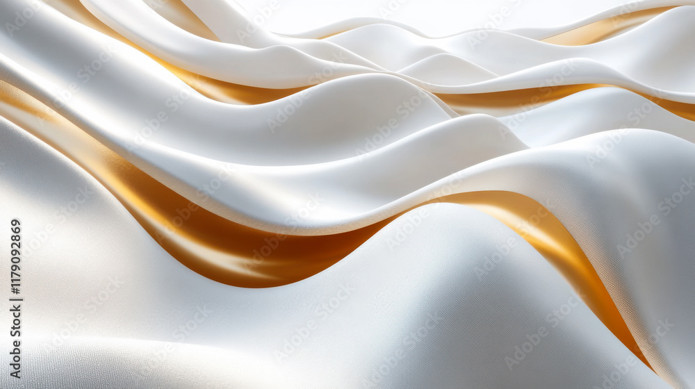 Poster elegant gold and white fabric flowing gracefully in soft waves and curves, creating a luxurious text
