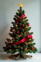 Red and green foliage with golden accents Christmas tree, sparkle, sophisticated, evergreen