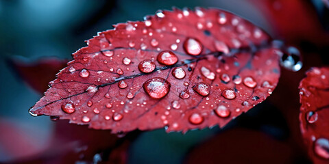 leaf with rain drops, ai generated.