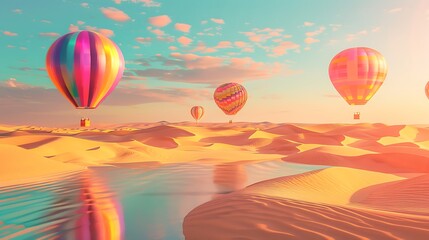 Fototapeta premium Colorful Hot Air Balloons Soaring Over Desert Sands