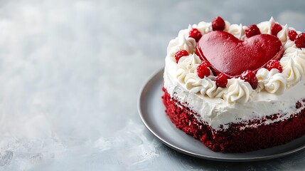 Exquisite Heart Shaped Red Velvet Cake with Intricate Icing Garnish   A Decadent Dessert for Special Occasions and