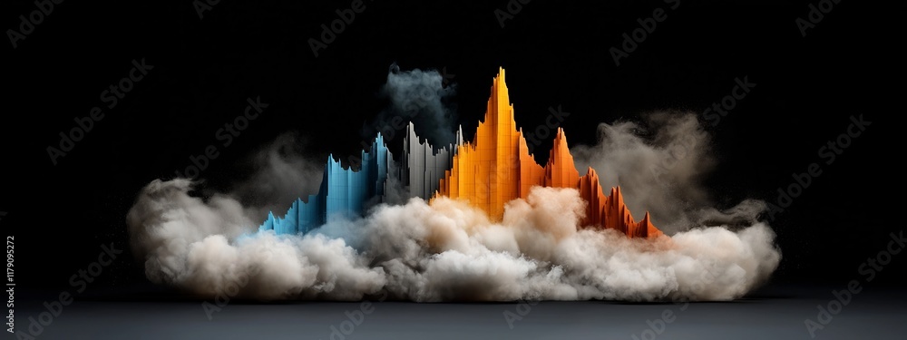 Poster a 3d rendered spectrogram visualization showcasing the dynamic frequency content of a spoken convers