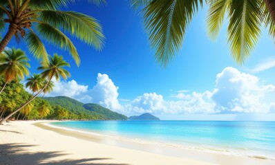 Tropical beach paradise with palm trees