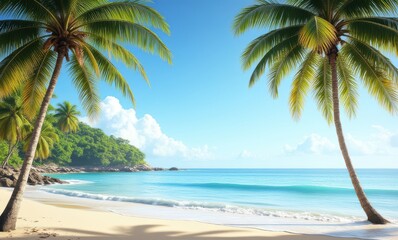 Serene tropical beach with palm trees