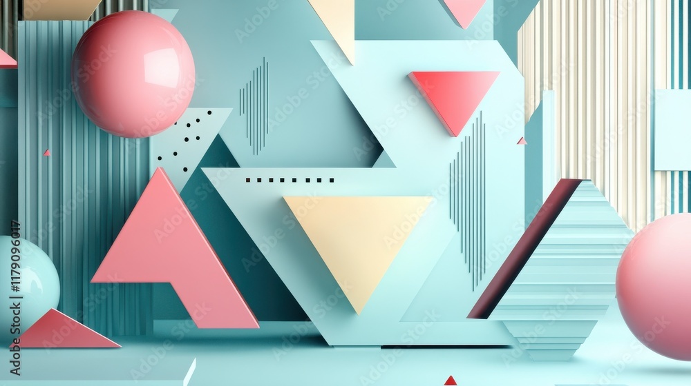 Poster abstract background consisting of triangle and geometric square shape and light blue seamless retro 
