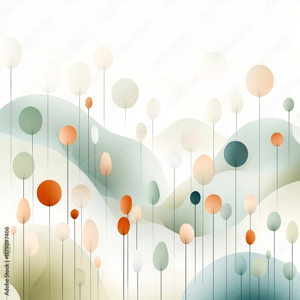 Poster a soft dreamy abstract background featuring interweaving rounded elements and muted hues curved silh