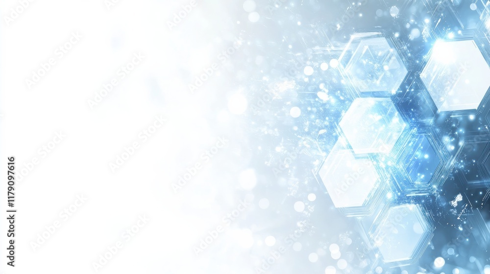 Poster modern 3d hexagonal technology abstract background features blue bright energy flashes under hexagon