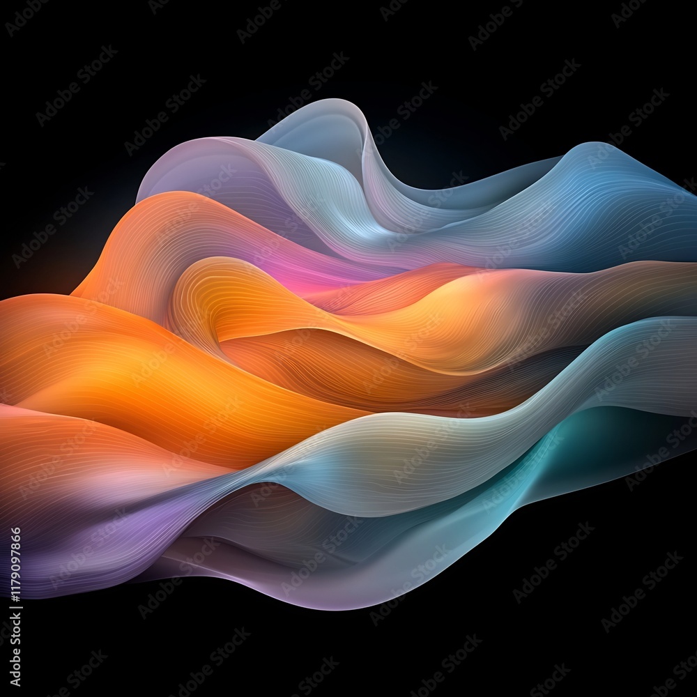 Poster captivating iridescent waves of warm hues in a minimalist futuristic aesthetic composition dynamic m