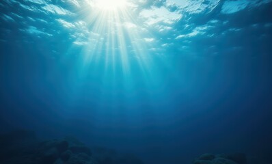 Serene underwater scene with sunlight rays