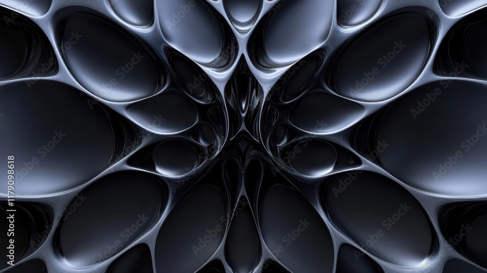 Poster 3d abstract black shape background with symmetrical pattern, 3d render, and realistic