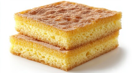 Fototapeta premium A delightful image of two stacked golden-brown cakes, perfect for satisfying your sweet cravings. This mouthwatering dessert is a culinary masterpiece, ideal for teatime or any sweet treat occasion.