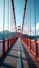 Obraz premium Steel cable railings stretching across the bridge's midpoint, bridge, steel