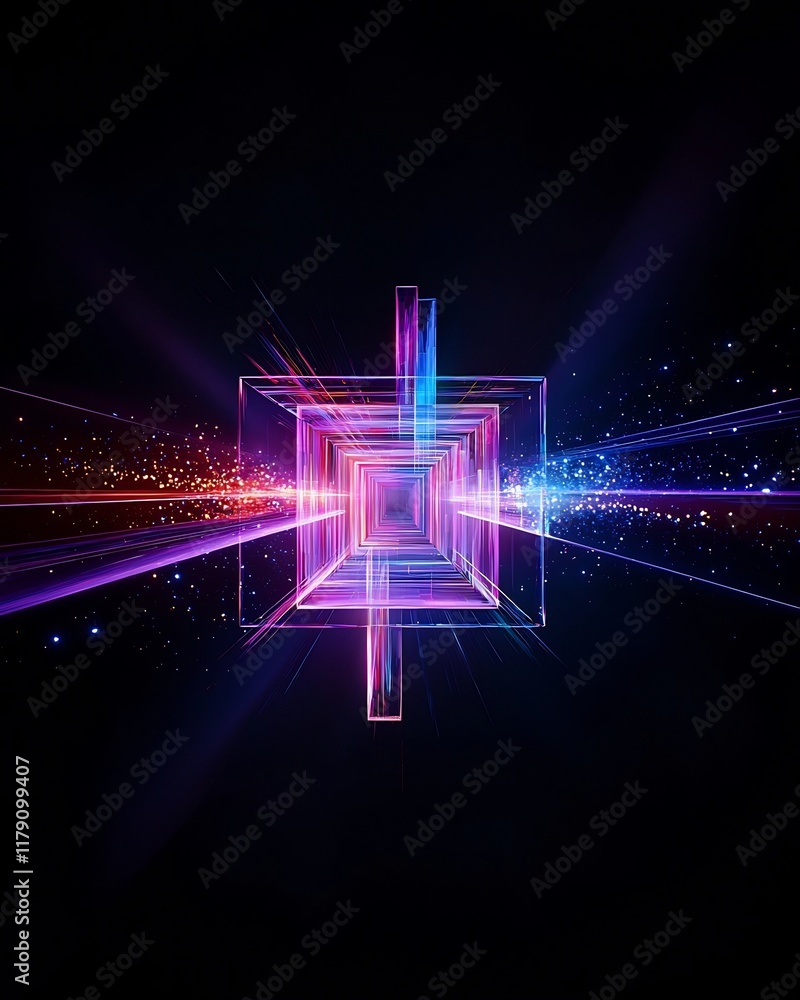 Poster captivating abstract composition featuring radiant prismatic elements shimmering holographic texture