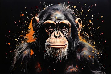 chimpanzee an intelligent chimpanzee drawn in black chalk uses a