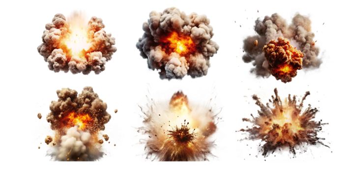 set of explosions isolated on white background PNG.AI GENERATED