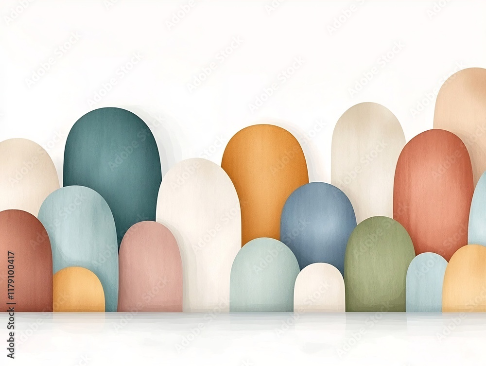 Poster soft abstract design highlighting a gentle flow of rounded shapes in a calming color scheme with mut
