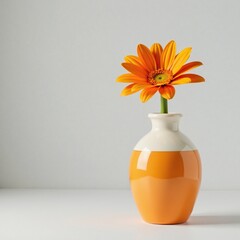 Single orange flower in a modern ceramic vase, contemporary, orange