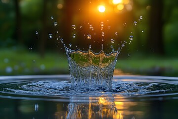 Sunlit Water Splash in Tranquil Nature Setting Perfect for Relaxation Themes