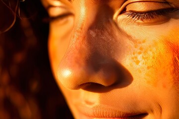 close up of a person with a warm sun kissed complexion highlight